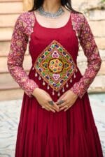 Maroon Gown with Kutchi Work