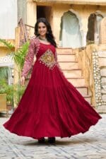 Maroon Navratri Gown with Kutchi Gamthi Work