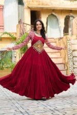 Maroon Navratri Gown with Kutchi Work